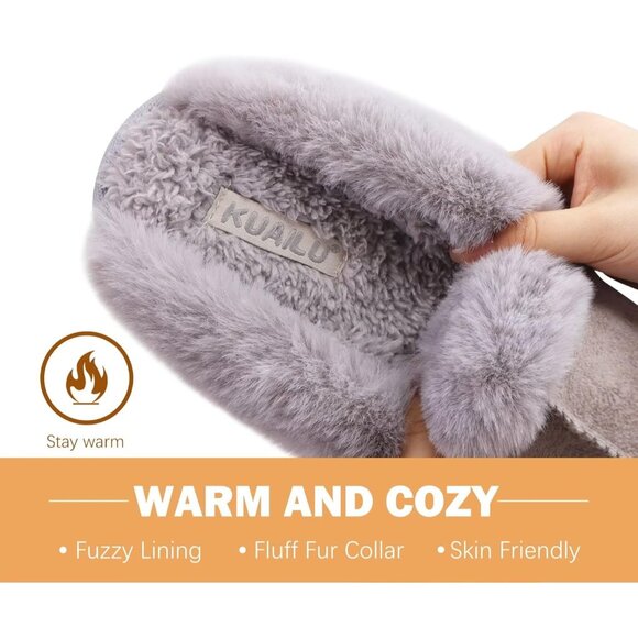 ⚡Women Grey Suede Fluff Dual Memory Foam Arch Support Warm Scuff Slipper - Picture 5 of 7